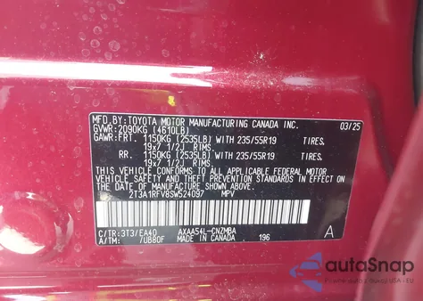 2025 Toyota Rav4 Xle Premium из США, поврежденный, VIN 2T3A1RFV8SW524097